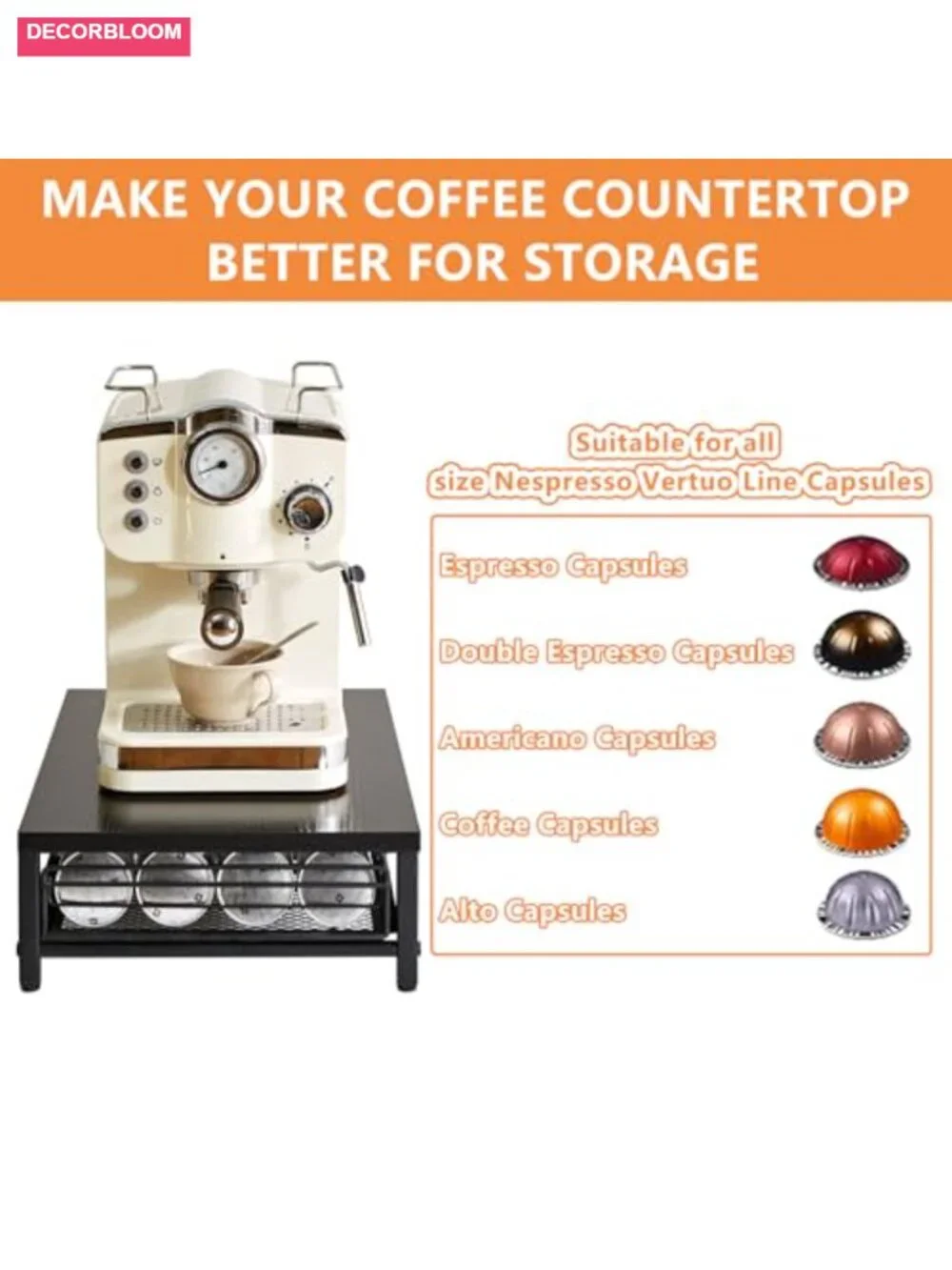 Coffee Pod Drawer Holder for Nespresso Vertuo - Sliding 40 Capsule Storage